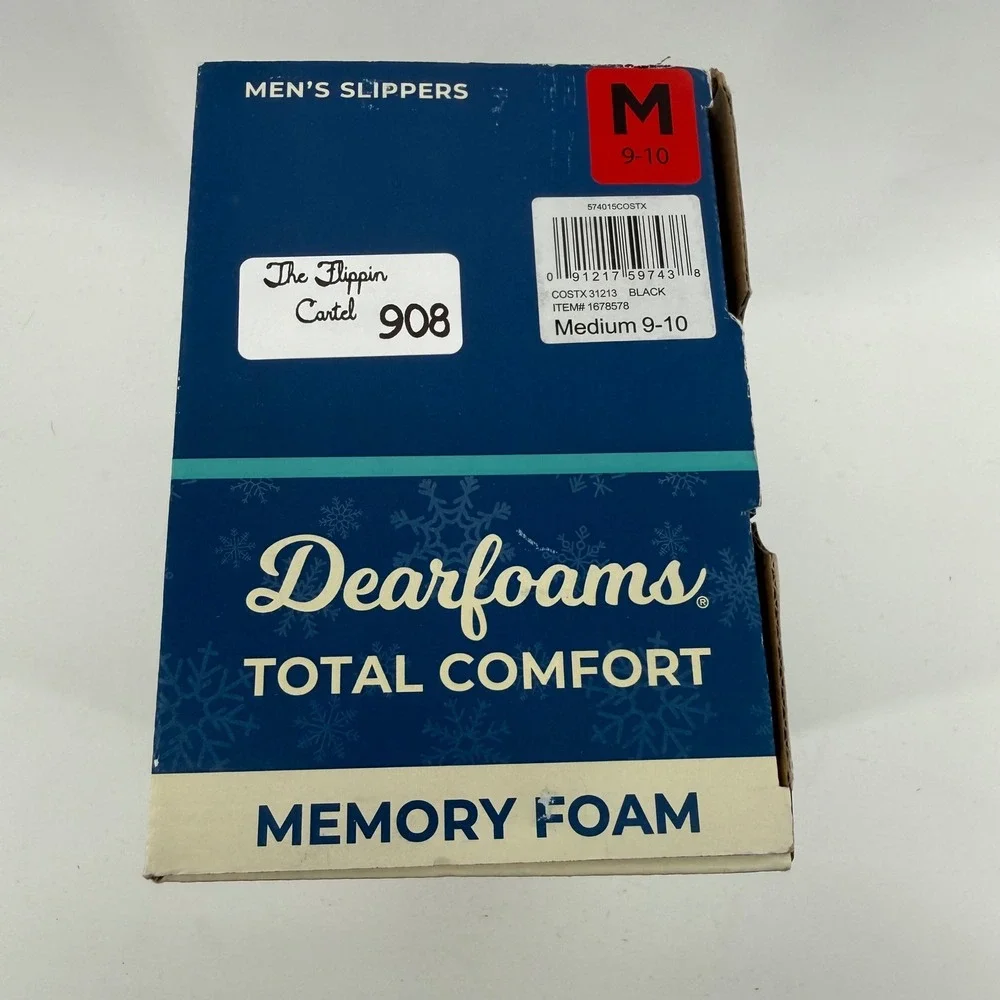 Dearfoams Mens Total Comfort Memory Foam Slippers Black Sherpa Lined Medium 9-10